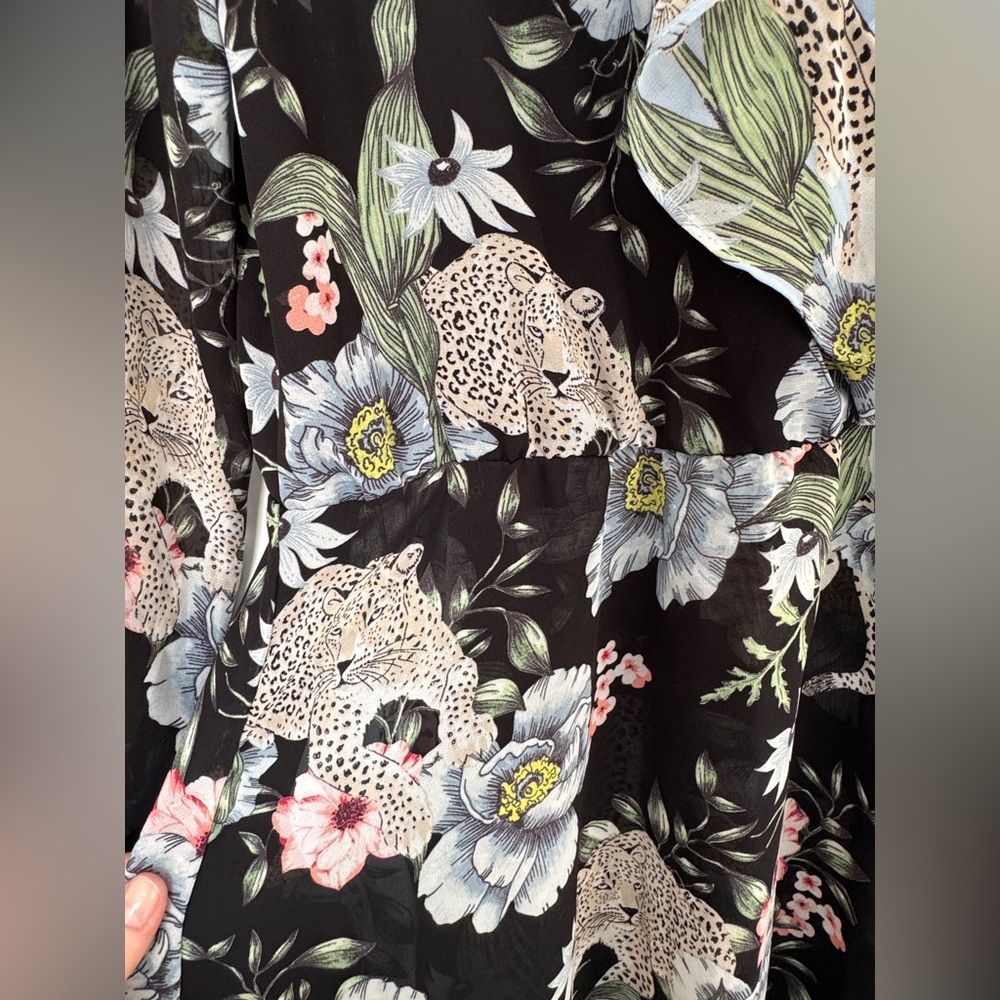 H&M Black and Blue Ruffled Wrap Dress with Bishop Sleeves - Picture 3 of 7